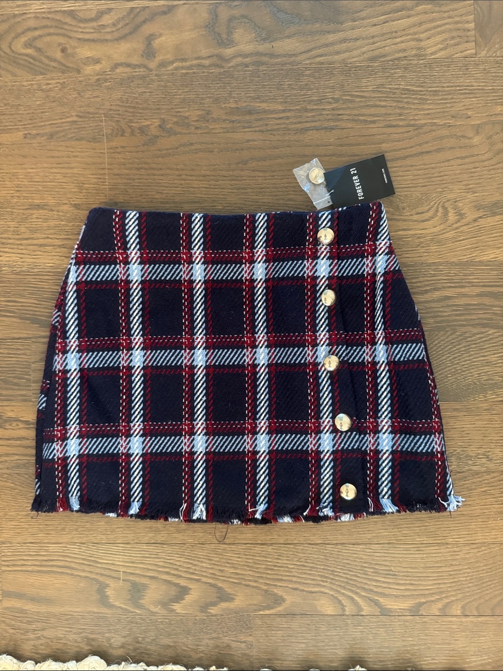 Forever 21 Navy, Red & White Plaid Button-Front Mini Skirt